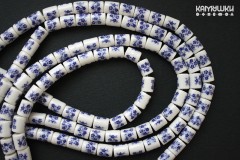 Бусина керамическая "Гжель синяя", цилиндр 8х10 мм, 8 бусин