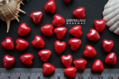 Бусина "сердечко" с красной глазурью, композит 12х12 мм, 1 шт
