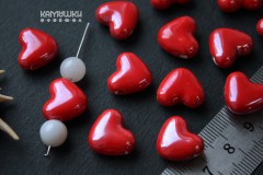 Бусина "сердечко" с красной глазурью, композит 14х15 мм, 1 шт