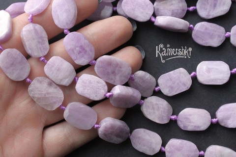 Кунцит, плоский прямоугольник 13 х 17 мм, набор 4 бусины