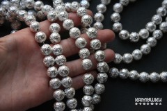Лава вулканическая с покрытием, серебро, шар 10,5 мм, набор 9 бусин