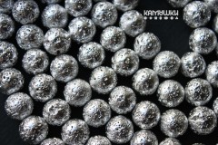Лава вулканическая с покрытием, серебро, шар 10,5 мм, набор 9 бусин