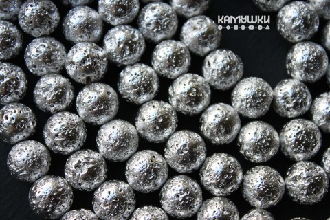 Лава вулканическая с покрытием, серебро, шар 10,5 мм, набор 9 бусин