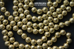 Лава вулканическая с покрытием, золото, шар 10,5 мм, набор 9 бусин