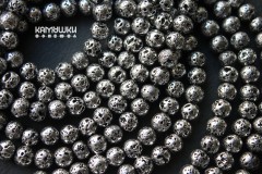 Лава вулканическая с покрытием, "античное" серебро, шар 6,5 мм, набор 15 бусин