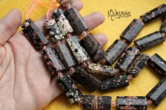 Обсидиан с включениями опала, прямоугольник граненый, набор 3 бусины Обсидиан с включениями опала, прямоугольник граненый, набор 3 бусины