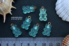 Подвеска "мишка", мятный, пластик, 2 см, золотистый штифт, 1 шт