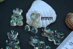 Подвеска "мишка", прозрачный с блестками, 3 см, серебристый штифт, 1 шт