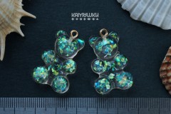 Подвеска "мишка", прозрачный с блестками, 3 см, золотистый штифт, 1 шт