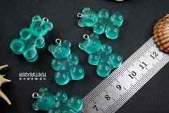 Подвеска "мишка", ярко-мятный, пластик, 3 см, серебристый штифт, 1 шт