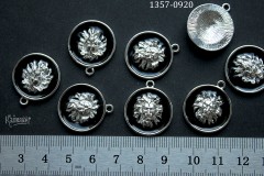 Подвеска с черной эмалью "голова льва", 20 мм, №1357-0920, 1 шт.