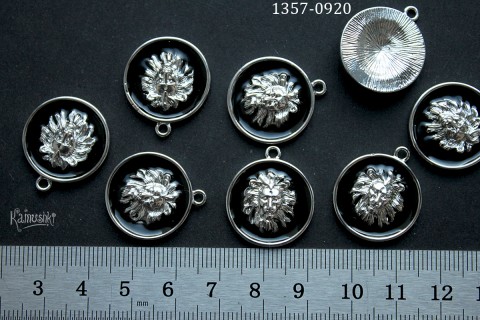 Подвеска с черной эмалью "голова льва", 20 мм, №1357-0920, 1 шт.