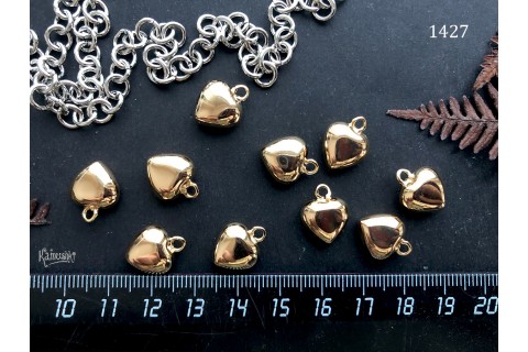 Подвеска "сердце", золотистая, 12х15 мм, №1427-0920, 1 шт