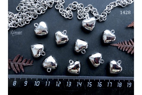 Подвеска "сердце", серебристая, 15х16 мм, №1428-0920, 1 шт
