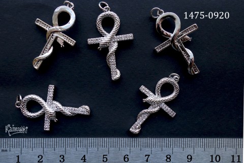 Подвеска "анкх" с фианитами, 21х34 мм, №1475-0920, 1 шт