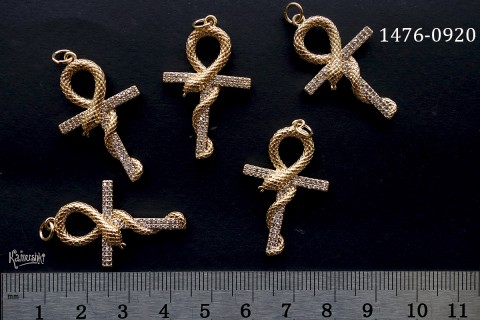 Подвеска "анкх" с фианитами, 21х34 мм, №1476-0920, 1 шт