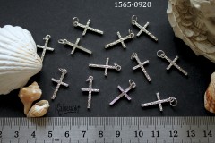 Подвеска - крестик фактурный с фианитами, 11 мм, №1565, 1 шт 