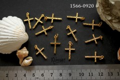 Подвеска - крестик фактурный с фианитами, 11 мм, №1566, 1 шт Подвеска - крестик фактурный с фианитами, 11 мм, №1566, 1 шт