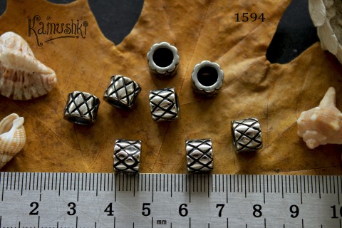 Бусина-рондель с узором "ромб", 7х9 мм, сталь, №1594S-0920, 1 шт