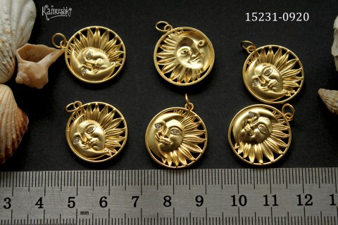 Подвеска "солнце и луна" с фианитами, 19,5 мм, латунь, №1531-0920, 1 шт