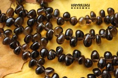 Дымчатый кварц (раухтопаз), галтовка округлая поперечная, со смещенным отверстием 8-12 мм, набор 9,5 см