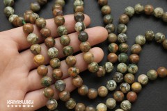 Риолит пестро-зеленый, шар гладкий 8,5 мм, набор 11 бусин