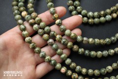Риолит пестро-зеленый, шар гладкий 8 мм, набор 12 бусин Риолит пестро-зеленый, шар гладкий 8 мм, набор 12 бусин