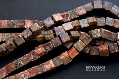 Риолит ("Яшма Птичий глаз"), кубик гладкий 8 мм, набор 11 бусин