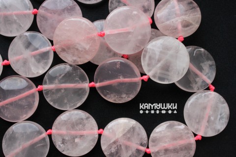 Розовый кварц, плоская монета, 30 мм, 3 шт