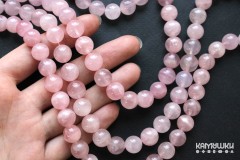 Розовый кварц "мадагаскарский" насыщенный, шар гладкий 10 мм, набор 4 бусины