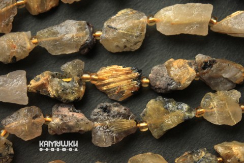 Кварц золотистый рутиловый, кусочки необработанные, набор 9 см