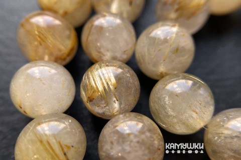 Кварц золотистый рутиловый, шар гладкий 9,5 мм, набор 5 бусин