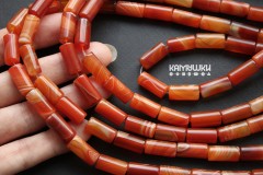 Сердолик полосатый темный, облагороженный, трубочки гладкие 8х16 мм, набор 6 бусин