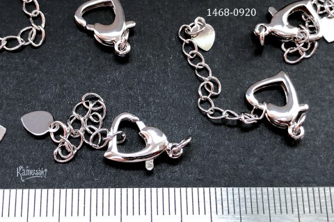 Застежка-карабин "сердце" с цепочкой, 10х13 мм, №1468-0920, 1 шт