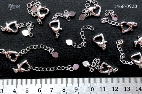 Застежка-карабин "сердце" с цепочкой, 10х13 мм, №1468-0920, 1 шт