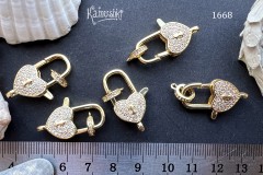 Карабин крупный "сердце" с фианитами, №1668, 26 мм, 1 шт. Карабин крупный "сердце" с фианитами, №1668, 26 мм, 1 шт.