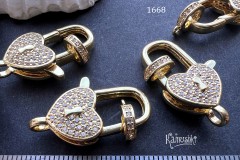 Карабин крупный "сердце" с фианитами, №1668, 26 мм, 1 шт. Карабин крупный "сердце" с фианитами, №1668, 26 мм, 1 шт.