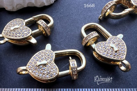 Карабин крупный "сердце" с фианитами, №1668, 26 мм, 1 шт. Карабин крупный "сердце" с фианитами, №1668, 26 мм, 1 шт.