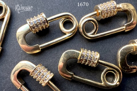 Замок крупный винтовой с фианитами, овал 14х27 мм, №1670, 1 шт. Замок крупный винтовой с фианитами, овал 14х27 мм, №1670, 1 шт.