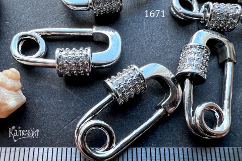 Замок крупный винтовой с фианитами, овал 14х27 мм, №1671, 1 шт. Замок крупный винтовой с фианитами, овал 14х27 мм, №1671, 1 шт.