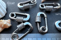 Замок крупный винтовой с фианитами, овал 14х27 мм, №1671, 1 шт. Замок крупный винтовой с фианитами, овал 14х27 мм, №1671, 1 шт.