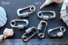 Замок крупный винтовой с фианитами, овал 14х27 мм, №1671, 1 шт. Замок крупный винтовой с фианитами, овал 14х27 мм, №1671, 1 шт.