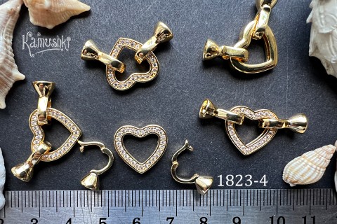 Застежка трехкомпонентная "сердце 15 мм" с фианитами, №1823-4, 1 шт Застежка трехкомпонентная "сердце 15 мм" с фианитами, №1823-4, 1 шт
