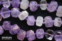 Кварц и лавандовый аметист, овал граненый, набор 6 бусин