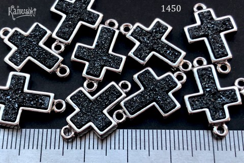 Коннектор с друзой кварца "крестик" черный, №1450, 13х15 мм, 1 шт.