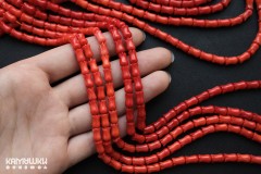 Коралл красный, "тюльпан" 5х8 мм, набор 12 бусин