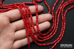 Коралл красный, "тюльпан" 3х7 мм, набор 13 бусин