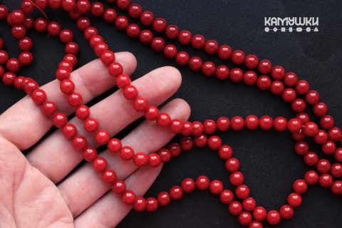 Коралл красный, шар гладкий 6,5 мм, набор 15 бусин
