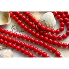 Коралл красный, шар 6,5 мм, набор 15 бусин