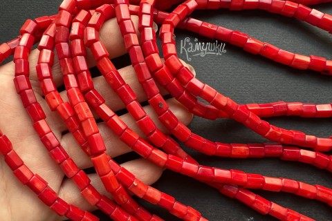 Коралл красный, цилиндры произвольной огранки 6х8 мм, набор 10 см